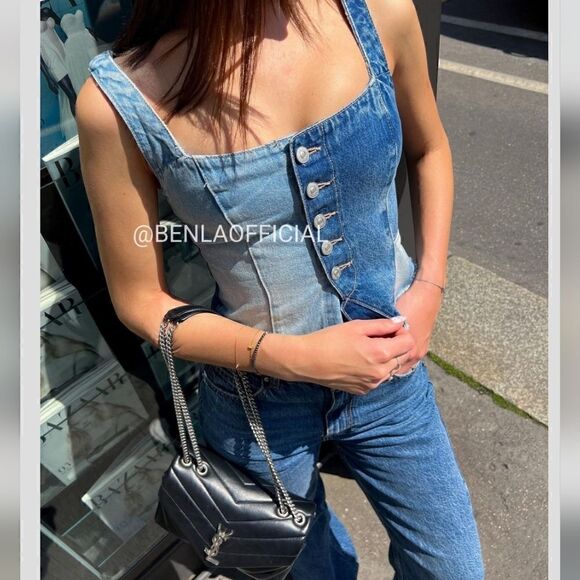 ZARA TRF PATCHWORK DENIM TOP - Picture 5 of 12